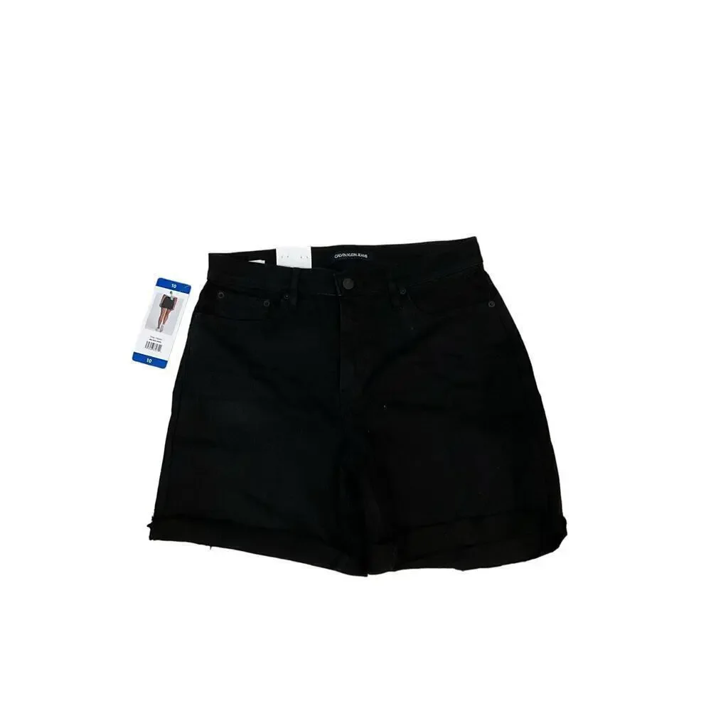 Calvin Klein Mom Cuff Shorts Women's 10 Black Denim Dark Wash‎ Cotton 5-Pockets